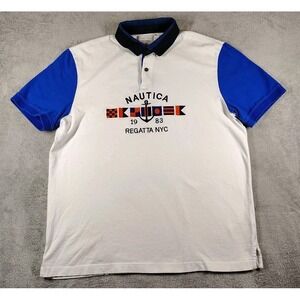 Nautica Polo Sailing Mens Polo Shirt Large Short Sleeve 1983 NYC Regatta Cotton